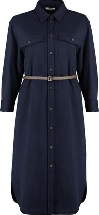 PESERICO Long Sleeve Belted Shirt Dress - Dames - Shirt Kleedjes - Blauw - M - Katoen - Kleedjes