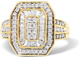 House of Brilliance 10K Gold 1.0 Cttw Diamond Double Halo Frame Cocktail Ring in Yellow Gold at Nordstrom, Size 6.5