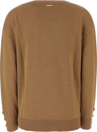 Michael Kors Womens Butn Sweater Camel Merino Wool