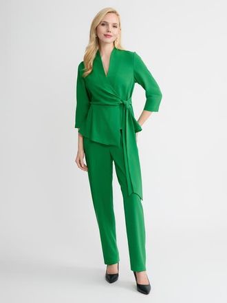 Misook Crepe de Chine Wrap Blouse in Clover Field at Nordstrom, Size Xx-Large