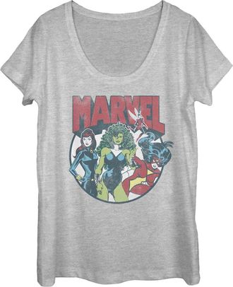 MARVEL Womens Marvel Women Group Circle Shot Scoop Neck in Athletic Heather at Nordstrom, Size X-Large