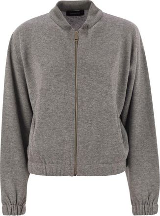 Fabiana Filippi Womens Bomber Jacket In Platinum With Ball Pins - Grey Wool - Size EU 44 (Womens)