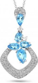 Allurez 0.33ct Diamond & 1.41ct Blue Topaz 14k White Gold Pendant Necklace
