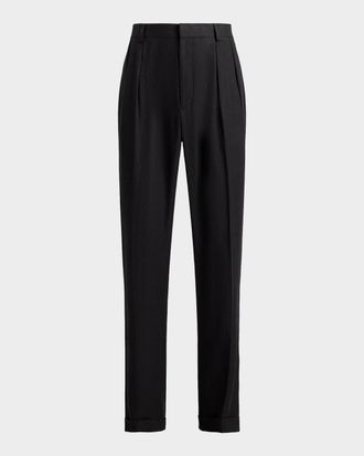 Ralph Lauren Purple Label Men & apos;s Silk and Linen Straight-Leg Pleated Trousers