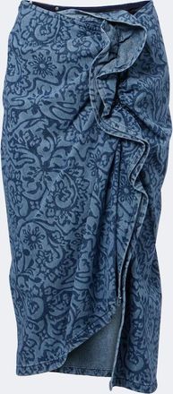 Dries Van Noten Gonna midi di jeans con stampa