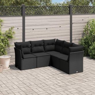 vidaXL Vidaxl - Set De Muebles De Jard&iacute;n 5 Pzas Y Cojines Rat&aacute;n Sint&eacute;tico Negro