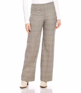Karen Kane Shelby Sequin Wide Leg Pants In Dark Tan Plaid