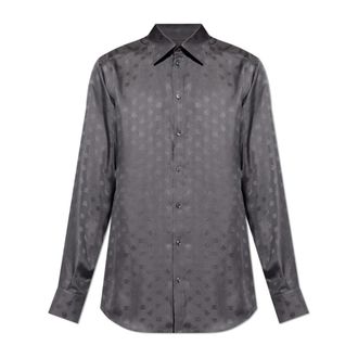 Dolce & Gabbana Zijden overhemd met monogram - Heren - Casual Overhemden - Grijs - M - Leer - Overhemden