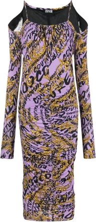 Versace Jeans Couture Logo-Print Gathered Dress - Dames - Casual kleedjes - Paars - S - Kleedjes