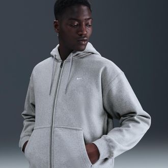 Nike Mens Solo Swoosh Full-Zip Fleece Hoodie in Grey | HV1084-063