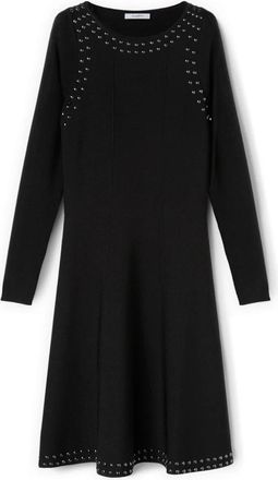 Motivi Midi flared gebreide jurk met applicaties - Dames - Korte kleedjes - Zwart - XS - Nylon - Kleedjes