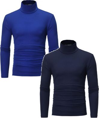 Generic 1/2 Pack Mens Long Sleeve Thermal Underwear Tops Undershirt Turtle Neck Pullover Casual Long Sleeve Roll Neck Top for Men Basic T-Shirt Lightweight Kn