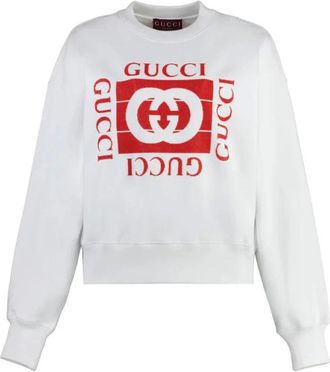 Gucci Hoodies & sweatvesten, Dames, Wit, M, Katoen, Cotton Crew-neck Sweatshirt