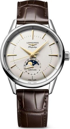 Longines Flagship Heritage Moonphase Automatic Alligator Embossed Leather Strap Watch, 38.5mm in Cream at Nordstrom