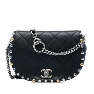 Chanel Pre-owned Quilted Lambskin Studded Crossbody Bag - Dames - Pre-owned - Zwart - Maat: ONE Size Leer
