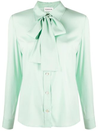 P.A.R.O.S.H. pussy-bow collar silk shirt - women - Elastane/Silk - L - Green
