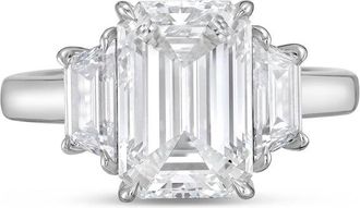 Diana M. Jewels Platinum lab grown 5ct emerald diamond ring with trapezoids on the sides