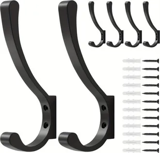 OEM Juego De 6 Ganchos De Pared De Aleaci&oacute;n De Aluminio Negro - Montaje Con Tornillos, Gran Capacidad, Resistentes A La Corrosi&oacute;n, Para Abrigos, Sombreros