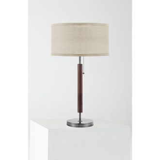 Brightech Carter 26 Linen and Woodgrain Table Lamp with Pull Chain Switch in Brown at Nordstrom