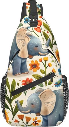 Generic Cartoon Elephant With Colorful Flowers Sling Bag Adjustable Crossbody Bag With Zipper Backpack For Casual Women Shopping