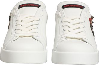 Dolce & Gabbana Womens White Patch Calfskin Nappa Portofino Sneakers Shoes Leather