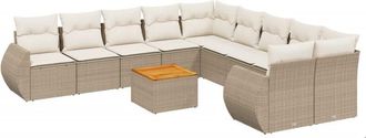 vidaXL Set De Sof&aacute;s De Jard&iacute;n 11pzas Con Cojines Rat&aacute;n Sint&eacute;tico Beige Vidaxl