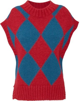 La DoubleJ Argyle Wollen Gilet - Dames - Ronde hals truien - Rood - L - Wol - Truien & Vesten