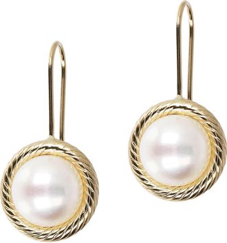 Autentica 8mm Cultured Pearl Button Drop Earrings