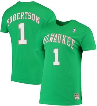 Mitchell & Ness Mens Mitchell & Ness Oscar Robertson Green Milwaukee Bucks Hardwood Classics Stitch Name & Number T-Shirt at Nordstrom, Size X-Large