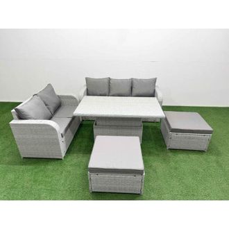 Fimous 7 Seater pe Rattan Wicker Garden Furniture Patio Conservatory Sofa Set with Adjustable Lifting Dining or Coffee Table 3 Seater Sofa Love Sofa 2 Big