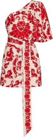 Cara Cara Lucia puff-sleeve damask mini dress - Red