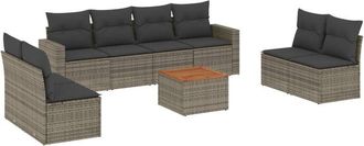 vidaXL Set De Muebles De Jard&iacute;n 9 Pzas Y Cojines Rat&aacute;n Sint&eacute;tico Gris Vidaxl