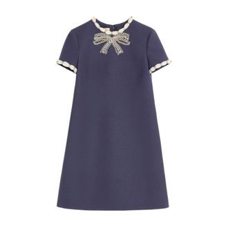 Valentino Kleedjes, Dames, Blauw, S, Blauwe Strass Versierde Navy Jurk