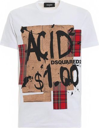 Dsquared2 Mens Acid Print Graphic Cotton T-Shirt In White