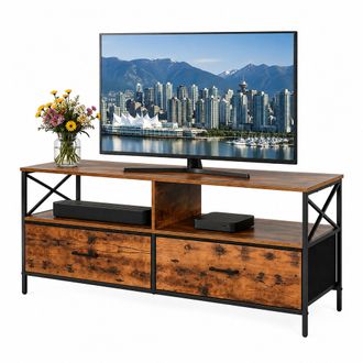 Relaxdays Relaxdays Mueble Tv Negro Industrial Con Cajones De Tela, Mdf Y Metal, Almacenamiento Multimedia, 50 X 120 X 40 Cm