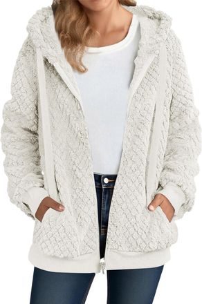 Generic Womens Fleece Hoodie Jacket Sherpa Lined Full Zip up Winter Warm Soft Teddy Fleece Hooded Sweatshirt Fluffy Jumper Hoody Sweater Coat Overcoat Cardiga