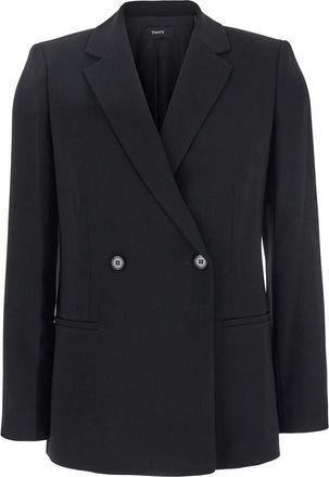 Theory Black Double Breasted Jacket With Shoulder Pads In Tech Fabric Woman