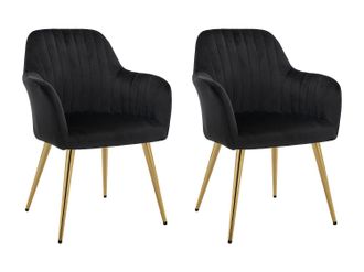 Vente-Unique Conjunto de 2 sillas con reposabrazos de terciopelo y metal dorado - Negro - ELEANA