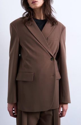 Topshop Asymmetric Slouchy Blazer in Taupe at Nordstrom, Size 10 Us
