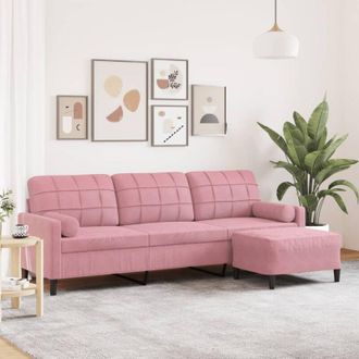 vidaXL Vidaxl - Sof&aacute; De 3 Plazas Con Taburete De Terciopelo Rosa 210 Cm