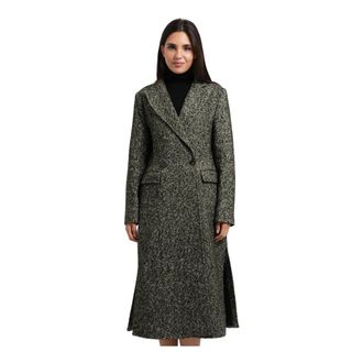 Fracomina Regular Long Double-Breasted Coat - Dames - Mantel - Groen - M - Tweed - Jassen