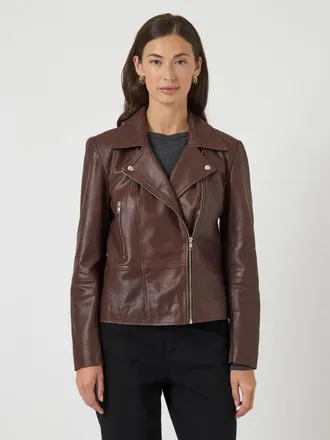 Y.A.S Lederjacke Y.A.S YASSOPHIE LEATHER JACKET, Damen, Gr. XL, chicory coffee, Web, Obermaterial: 100% Ziegenleder, unifarben, figurbetont, V-Ausschnitt, J