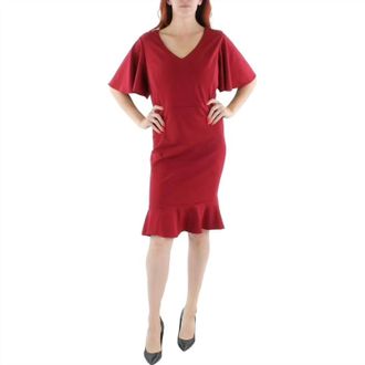 Kasper Womens Knit Flutter Sleeves Sheath Dress In Red