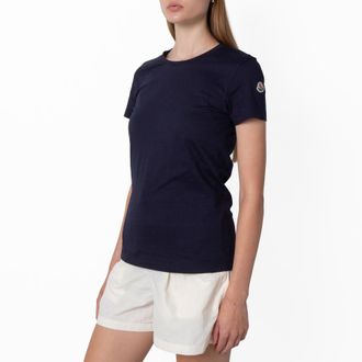 Moncler Ladies Logo Patch Cotton T-shirt In Navy, Brand Size Small