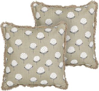 Beliani Beliani - Conjunto De 2 Cojines De Algod&oacute;n Decorativos Hechos A Mano Estampado Floral Cuadrado 45 X 45 Cm Beige Psilotales
