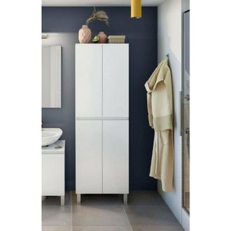 Dmora Mobile colonna Fabian, Pensile bagno o cucina, Armadio alto multifunzione, Mobiletto multiuso, 60x35 h182 cm, Bianco lucido - Dmora