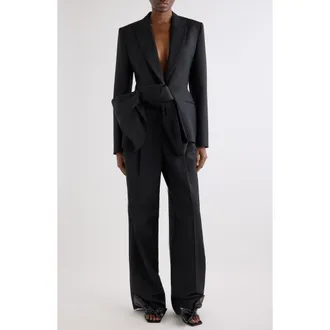 Givenchy Bow Front Wool & Mohair Blazer in Black at Nordstrom, Size 36