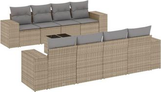 vidaXL Set De Sof&aacute;s De Jard&iacute;n 9 Pzas Con Cojines Rat&aacute;n Sint&eacute;tico Beige Vidaxl