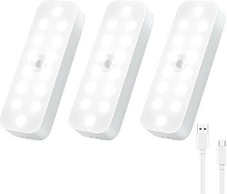 No Brand Luz Nocturna Led Magn&eacute;tica Inal&aacute;mbrica Con Sensor De Movimiento (paquete De 3, Luz Blanca De 6000k), Recargable Mediante Usb Tipo C