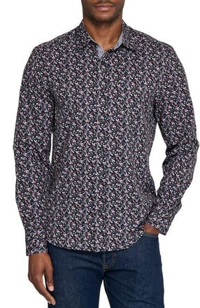 ConStruct Berry Leaves Woven Long Sleeve Basic in Black/red at Nordstrom, Size Xx-Large